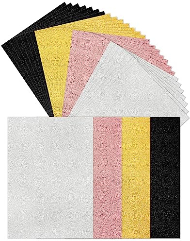 Cinvo 32 Pack Glitter Cardstock Paper Sheets A4 Thick Cardstock Foil 250 GSM Colored Sparkly Paper for Cricut Scrapbook Poster Cardboard Party Decor DIY Craft (8.5 x 11, 4 Classic Colors)