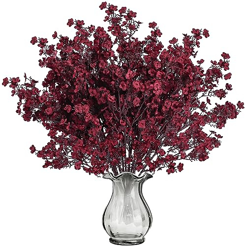 Sggvecsy Künstliche Blumen für Babys, Schleierkraut, fühlt sich echt an, für Zuhause, DIY, Blumenarrangement, Tischdekoration, Herbst, Erntedankfest, Herbstdekoration, Burgunderrot, 15 Stück