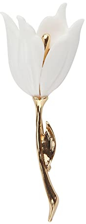 Women's Elegant White Tulip Brooch Lapel Corsage Party Brooch Floral Brooch for Party Dance Wedding Banquet Jewelry for Womens Girls Gold Plated Clothes Accessories