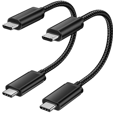 2er Pack USB C zu Micro USB Kabel, Nylon Typ C zu Micro USB Lade-Synchronisationskabel Kompatibel mit Galaxy S7/S6/J7/J3, LG, PS4, Kindle, DJI, PS4 Xbox Controller, Android Phone (30CM, Schwarz)