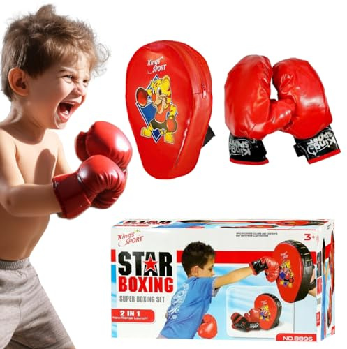 Xwin 2-in-1 Kids Boxing Gloves and Punch Pad Set - Soft Training Gloves with Adjustable Pad - Safe Indoor Fitness and Play Boxing Toy - Sports Activity Gift for Boys and Girls Ages 3+ Years