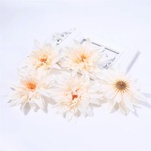 GeRRiT Künstliche Dahlie, Seidenblumenköpfe, dekoratives Scrapbooking, für Zuhause, Hochzeit, künstliche Blumen, Dekoration, künstliche Blumen, Wand, Orange, Weiß, 5 Stück