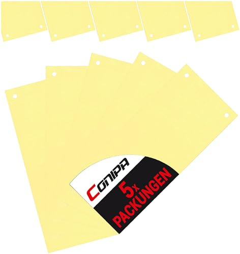Conipa® - 500 Stück Trennstreifen für Ordner DIN A4 Gelb (MADE IN GERMANY) gelocht - Trennblätter aus RECYCELTEN KARTON (240x105mm) - Trennlaschen & Trenner zur Unterteilung schmal - Abtrennen Pappe