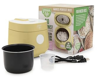 GreenLife - 4-Cup Digital Rice Cooker, PFAS & PFOA Free, Removable Dishwasher Safe Ceramic, Healthy Cooking Oat Beans & More, Auto Presets, Touch Screen,