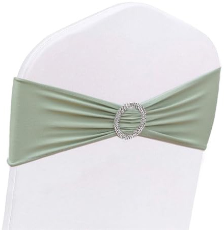 AIRIT Lovely Stuhlschärpen für Hochzeit, 50 Stück, Spandex, Salbeigrün, Salbeigrün, Stuhlschärpen, Schleifen mit Blucke, für Brautparty, Babyparty, Geburtstag, Bankett, Party-Dekorationen