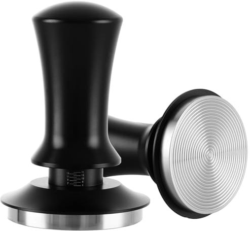 AHAQU Coffee Tamper, 58mm Calibrated Spring Loaded Tamper, Constant Pressure 30lb, Espresso Tamper with Stainless Steel Ripple Base for Portafilter- Black
