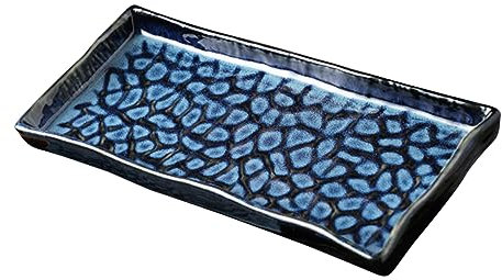 Amosfun Embossed Ceramic Sushi Plate 9.5 Inch Serving Tray for Fish and Fruit Rectangular Food Platter for Home and Restaurant Use