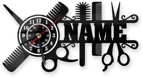 Orologio da Parete Barbiere Personalizzato - Nome Personalizzato Orologio Silenzioso, Regalo Inaugurazione Barberia, design forbici parrucchiere, regalo per amico barbiere (Acrilico)