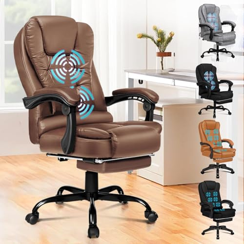 ALFORDSON Massage Chefsessel Bürostuhl ergonomischer Drehstuhl Ausziehbare Fußstütze, höhenverstellbarer Schreibtischstuhl 150°-Neigung, Computerdrehstuhl,belastbar 180 kg, PU-Leder, Braun
