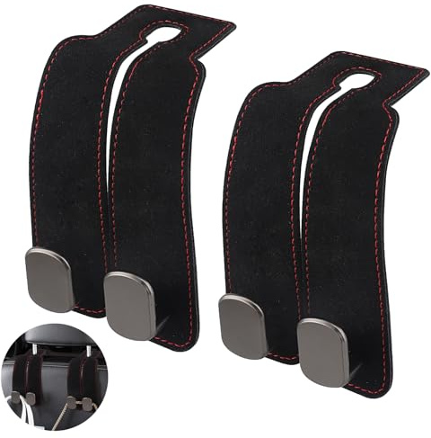 2 Stück Autositz Doppelhaken Rückenhaken,Autositz haken leder,Kopfstützen Doppelhaken,Multifunktionale Lederhaken,zum Aufhängen von Taschen,kompatibel mit Handyhalterung(Schwarz)