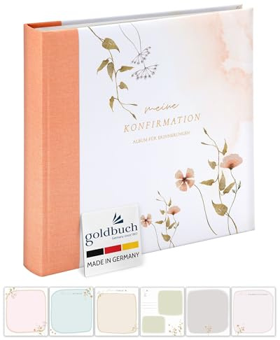 goldbuch 03 039 Photo Album Confirmation Flower Magic Album 25 x 25 cm Photo Book 58 White Pages with Glassine Dividers 4 Illustrated Pages 6 Design Pages for Gluing Art Print Rose