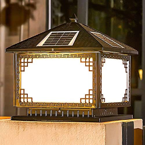 Solar Powered Outdoor Column Pedestal Light for 4x4 Wooden Posts Industrial Square Solar Post Lamp for Pathway Garden Yard Black Floor Pillar Light with Solar Panel Weatherproof and Durable