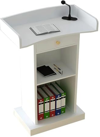 WOTZOV Rednerpult Einfache Rednerpulte MDF Laptop Schreibtisch Podien mit Geräumige Schublade und 2 Offenen Lager Podium Ständer 60x42x120cm Stehend Rednerpult Mode