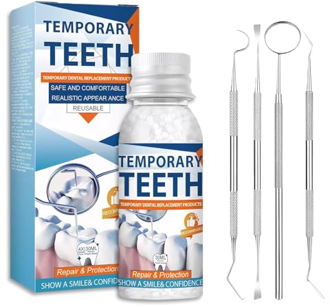 Zahn Reparatur Set Zahnfüllung Zahnzement mit 4 Dentalwerkzeugen zum Reparieren Fehlender Gebrochener und Großer Zahnlücken Einfach Zu Verwenden
