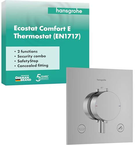 hansgrohe Ecostat Comfort E – duschtermostat infälld med säkerhetskombination, duscharmatur med säkerhetslås (SafetyStop) vid 40 °C, termostat för duschen, 2 konsumenter, krom, 33716000