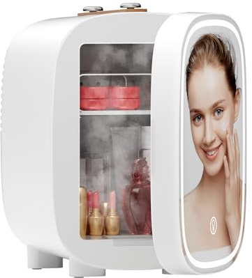 LIGIANT DF01A Mini-Kühlschrank, Hautpflege-Kühlschrank mit 3-stufigem dimmbarem LED-Lichtspiegel, geräuscharmer 4-Liter-Make-up-Kühlschrank, Kühler & Wärmer, tragbares Design für mehrere Anwendungen