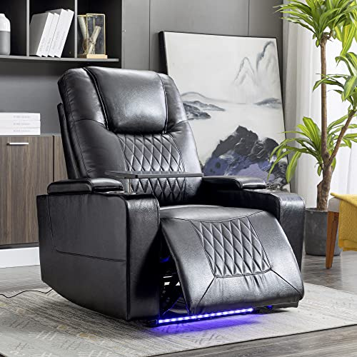 Jaxenor Recliner Chairs Electric with 360 Swivel Tray Table, Reclining Armchair with USB Charge Port, Hand in-Arm Storage, Cup Holders, Ambient Lighting, Black