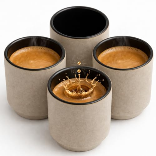 Maxito Espressotassen aus Steingut schwarz mit 75 ml im 4er Set für Kaffeeliebhaber - Espresso & Kaffeetassen - Geschenke für Männer