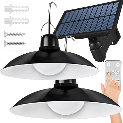 Retoo Solar Hängelampe LED Solarlampe für Außen Innen Solarleuchten Pendelleuchte IP65 Wasserdichte 3 Modi Lampe für Garten Terrasse Balkon Pavillon Camping Fernbedienung 2,9m Kabel Schwarz
