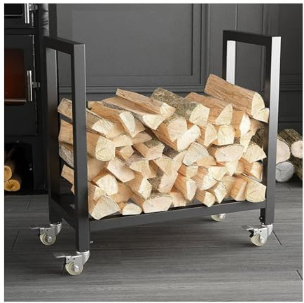 Robusto scaffale per legna da ardere con ruote per una facile mobilità, ideale per interni ed esterni, camino, giardino e terrazza