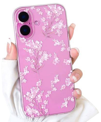 NITITOP Cover per iPhone 16 Carino Trasparente Floreale, Rosa | per Ragazze e Signore, Motivo Flore e Ramoscelli Fiorit, Morbido TPU, Protezione Fotocamera, Antiurto Custodia