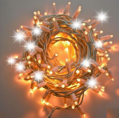 Generico Catena luminosa LED da esterno Natale luci natalizie con Maxi LED Reflex da 8 mm cavo gomma bianco 10 MT prolungabili 80 led Caldo fisso 20 Bianco intermittente allestimenti cielo stellato