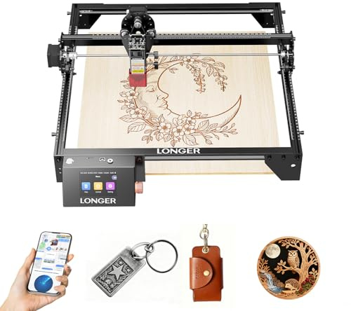 LONGER Máquina de grabado láser de 5 W, cortadora láser de escritorio y grabadora de 60 W con pantalla táctil a color de 3,5 pulgadas, operación sin conexión 4 en 1, 10.000 mm/min grabado rápido para
