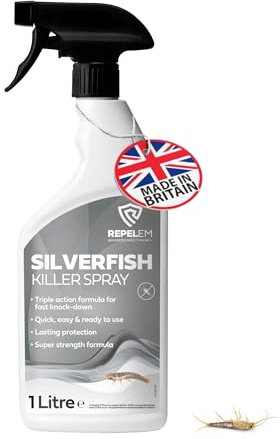 REPELEM Silverfish Killer Spray - Rapid Action Treatment, Low Toxicity, Non-Staining Silverfish Spray, Approved for Home Use, Halts Reproduction & Prevents Reinfestation, Silverfish Repellent - 1L