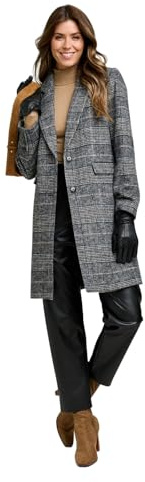 Chums Ladies Two Button Wool Look Check Design Coat Stylish Fully Lined Winter Overcoat with Front Pockets Classic Collar & Rever