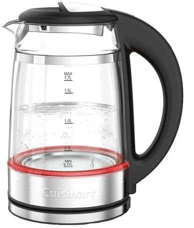 Cuisinart Bouilloire en verre 1,7 L à température variable. Ébullition rapide 3 kW, double paroi froide au toucher, sans BPA, Arrêt automatique, bec anti-goutte, base 360°