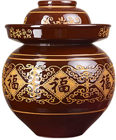 ZGHQHCDRH Ceramic jars, Traditional Chinese Ceramic Fermentation Crock Jar Pickling With Water Seal Airlock Lid,Large Thickened Kimchi Pot Containers(8KG)