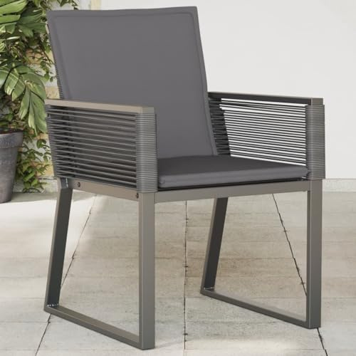 IBUQDDV Gartenstühle mit Kissen 2 STK. Schwarz Poly Rattan PE Geflecht Stahlrahmen Bequem Langlebig Wetterfest