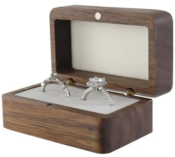 MultiValue Ring Schatulle, Vintage Rechteck Ringbox Verlobung mit 2 Steckplätzen, Tragbar Ringbox Hochzeit für Vorschlag Hochzeitszeremonie Jubiläum, Weiß