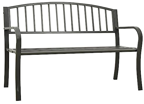 Runheo Gartenbank Grau Stahl 120 cm mit Rückenlehne stabile Sitzbank wetterfest für Terrasse Balkon und Garten Outdoor komfortable Sitzgelegenheit zum Entspannen und Verweilen