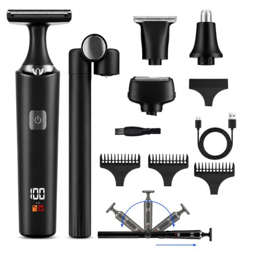 Rasoir Électrique pour Le Dos Homme, 5-en-1 Rasoir Corporel | Multifonction, USB, IPX6, Bras d'Extension Ergonomique et Pliable, pour le Menton, le dos, le Torse et les Épaules