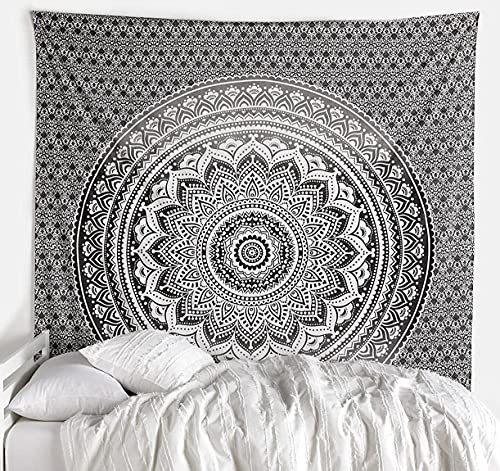 raajsee Wandteppich Mandala Tapestry, Grauschwarz Wandtuch Boho WandDeko,Wandbehang Psychedelic,Zimmer Deko 132X208 CM
