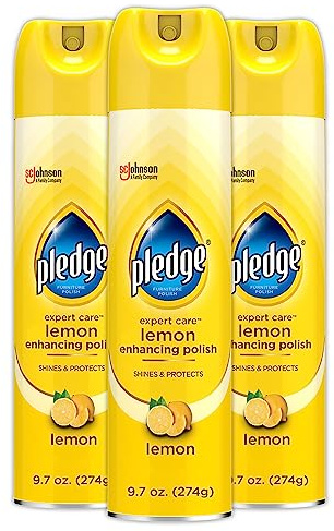 Pledge Enhancing Polish Spray, Wood Furniture & Stainless Steel Polish, Remove Dust and Fingerprints, Fast Shine and Protect, Prevent Scratches & Knicks - Lemon Scent, 9.7oz, Pack of 3