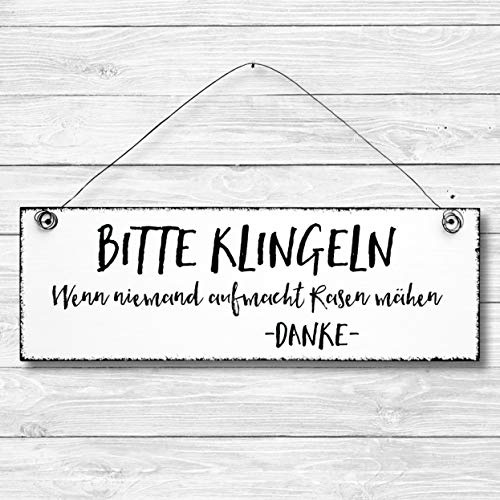 Bitte klingeln - Dekoschild Türschild Wandschild aus Holz 10x30cm - Holzdeko Holzbild Deko Schild