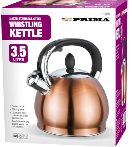 3.5l Gold Whistling Kettle - Stainless Steel Gas Electric Hob Kitchen | Phenolic Handle, Non Drip Whistling Spout, 3.5 litres Capacity - Indoor & Outdoor | Suitable for Fishing, Hiking, Camping