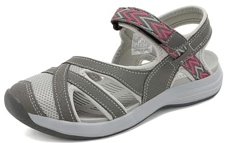 DREAM PAIRS Women's Sport Athletic Sandals Outdoor Hiking Sandals,Size 10,Grey/Coral,181103