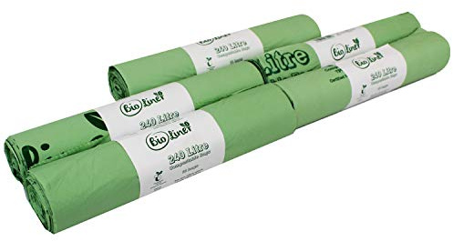 50 x 240L BioLiner Compostable Bags for Large Wheelie Bins (5 rolls) Food Waste Bin Liners - EN 13432 - Compostable 240L Large Wheelie Bin/Dustbin Bags with Composting Guide