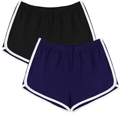 URATOT 2-pack yoga korta byxor sommar löpning atletiska shorts dam dans gym träning elastisk midja shorts, Svart, marinblå, M