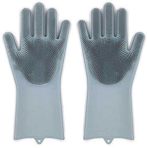 Geschirrhandschuhe, Silikon Spülhandschuhe mit Wash Scrubber Reinigungshandschuhe,Kitchen Gloves,Magische Handschuhe,Silikonhandschuhe für Küche, Abwasch, Tierpflege, Bad, Autowäsche (Nordicgreen)
