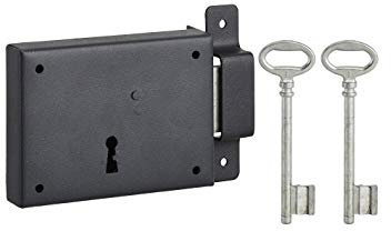 THIRARD Serrure Applique Horizontale, Pêne seul, Droite, Axe 60mm, Noir | Dimensions 110 x 80 mm, canon 35 mm, acier cambré, 6 variures, installation porte de cave, 2 clés incluses