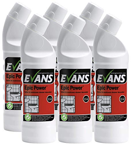6 x Evans Epic Power Toilet and Washroom Cleaner Descaler 1LTR