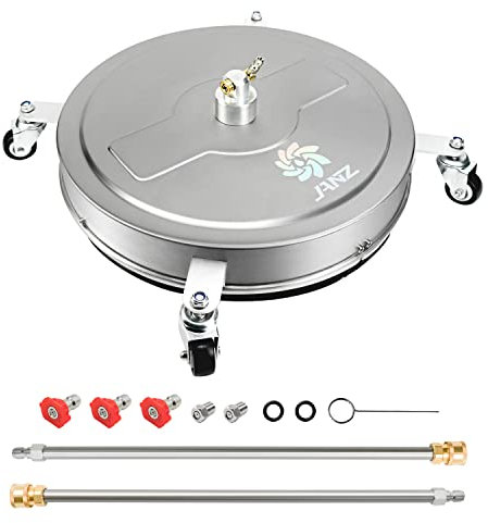 JANZ 50,8 cm Hochdruckreiniger-Oberflächenreiniger mit 4 Rädern, Edelstahlgehäuse, 6,35 mm Schnellstecker, 2 Verlängerungsstäbe, 2 Ersatzdüsen und 3 Sprühdüsen, 4000 PSI