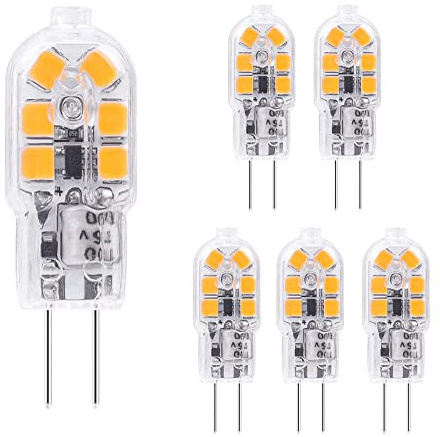 ShuoHui 6x G4 Led Birne Warmweiss, 1.2W 12V G4 Led Glühbirnen, Ersatz für 10W Halogenlampen, 120lm 3000K 360° 12V AC/DC Led Leuchtmittel, Kein Flackern Nicht Dimmbar Stiftsockellampe Lampen
