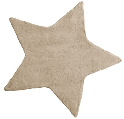 Baroni Home Tappeto a Pelo Lungo, Tappeto per Bambini Morbido, Tappeto Bambini Cameretta, Tappeto in Pelliccia Ecologica Morbido, Stella Beige, 90X90 cm