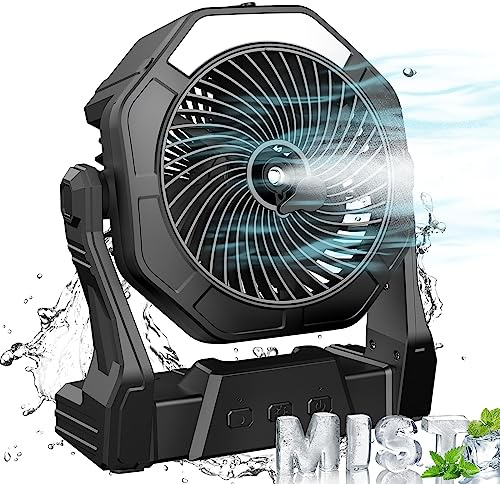 Ausic Tragbarer Nebelventilator, 20,3 cm Kühlnebelventilator, [8–35 Stunden] USB-wiederaufladbarer, batteriebetriebener Ventilator mit Nebel, 250 ml Wassertank und LED-Laterne, für Schreibtisch