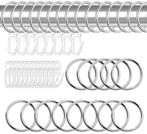 Heyu-Lotus 40 Stück Metall Vorhangringe Vorhang Hängend Ringe und 40 Stück Kunststoff Gardinenhaken für Fenster Tür Duschvorhänge, 30 mm Innendurchmesser(Silber)